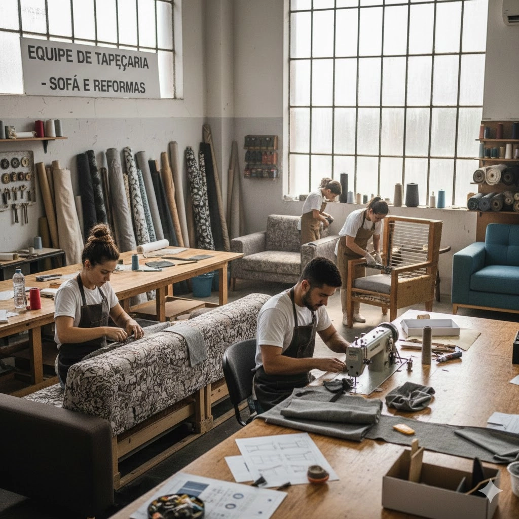 Foto do time da Tapeçaria Sofá Belo ou da oficina